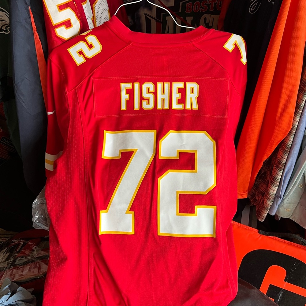 Red Kansas City chiefs fisher Football Jersey with Number 72 large
